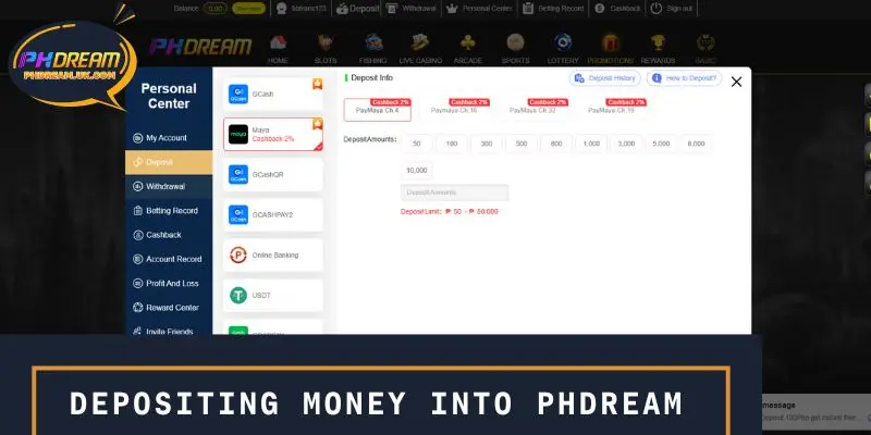 General conditions when depositing money into PHDREAM